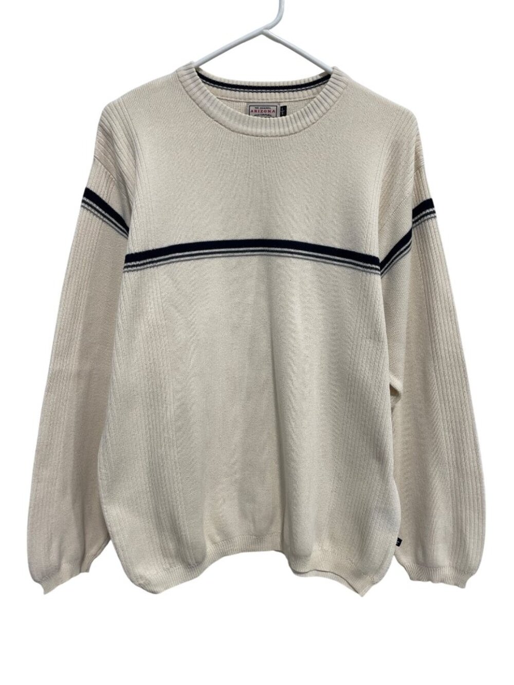 Arizona Jean Co Sweater Large Crew Long Sleeve Pullover Cream Preppy Academia